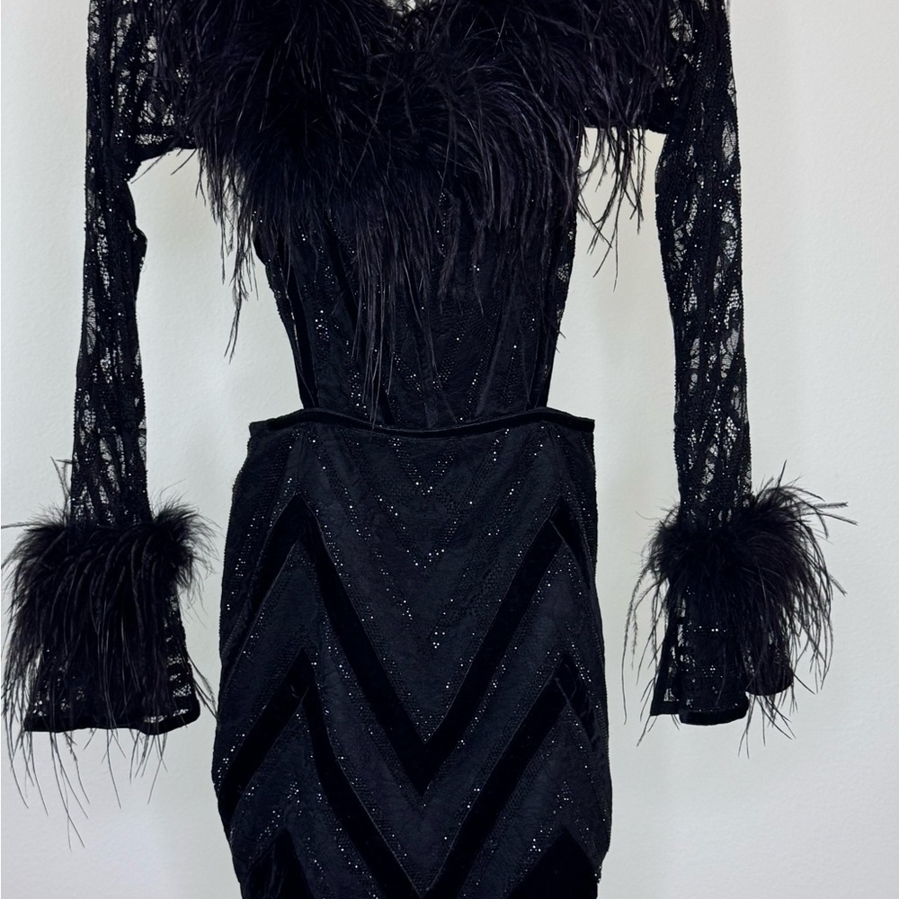Elegant Black Feathered Women's Dress